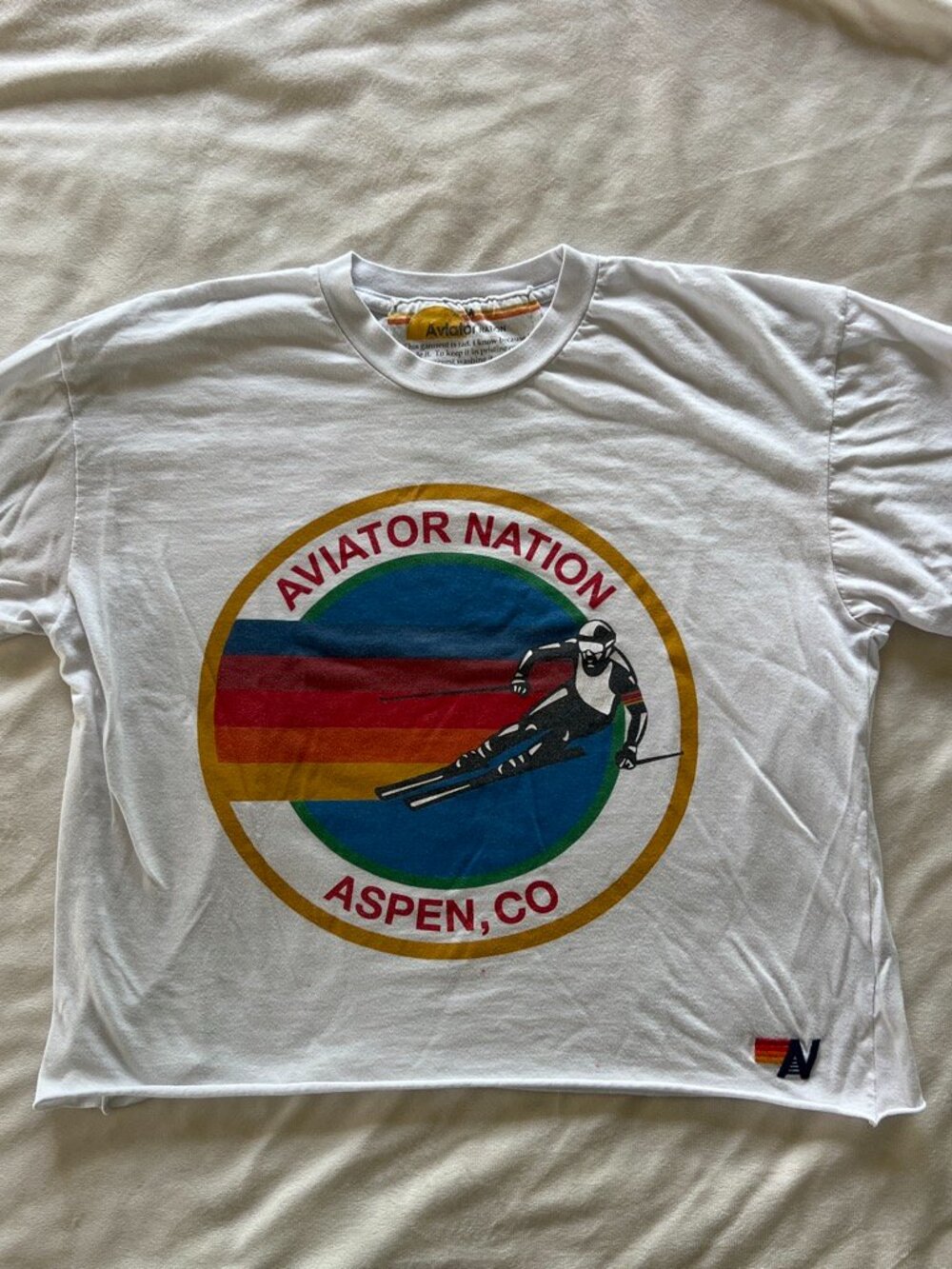 Aviator Nation white cropped t-shirt Medium